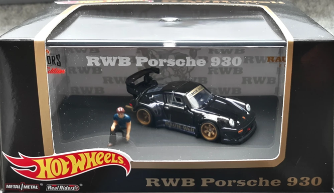 This is a replica of Akira Nakai's personal RWB Porsche. The RLC version has opening doors and an opening engine hood. This casting is very similar to the non-RLC RWB Porsche 930, but features windshield wipers and a larger wing.
